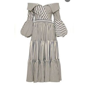 Like new Andres Otalora Poporo Midi Dress In Striped gray & cream size 4